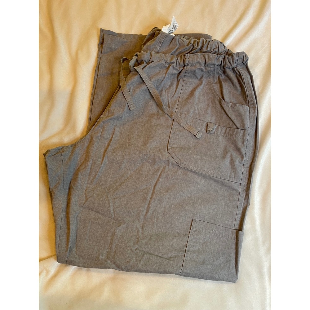 Butter-Soft Stretch Grey Cargo Scrub Pants Womens 2X Elastic Drawstring BSS696